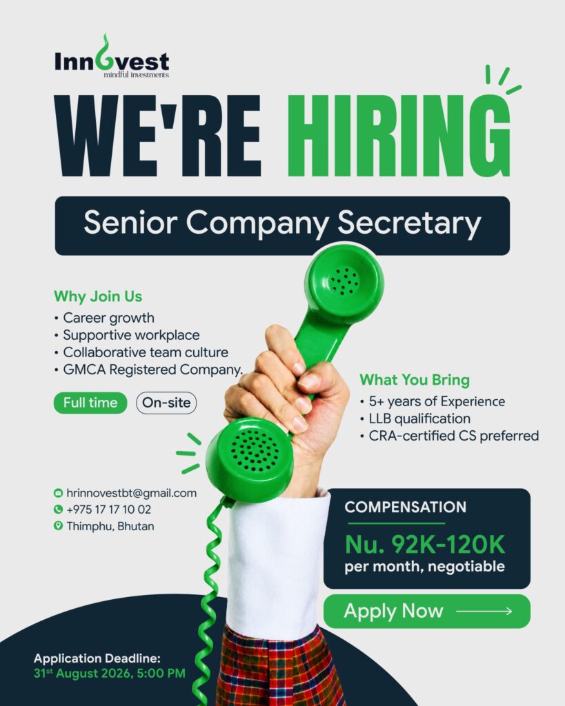 InnoVest hiring Senior Company Secretary in Thimphu, Bhutan